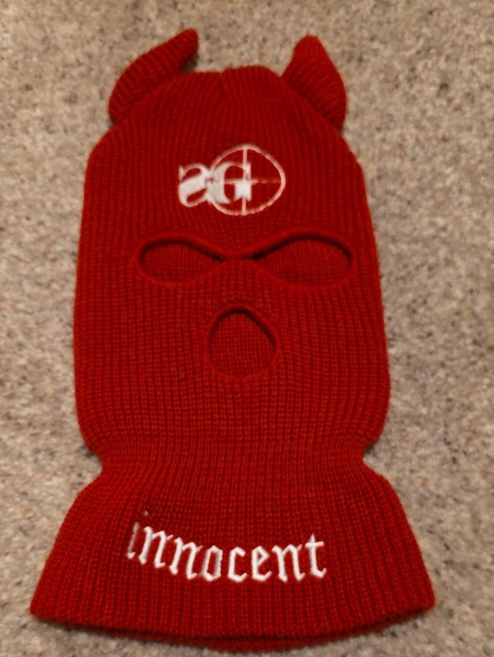 Red 'Innocent' Knit Balaclava with Horns - Sniper Gang Kodak Black